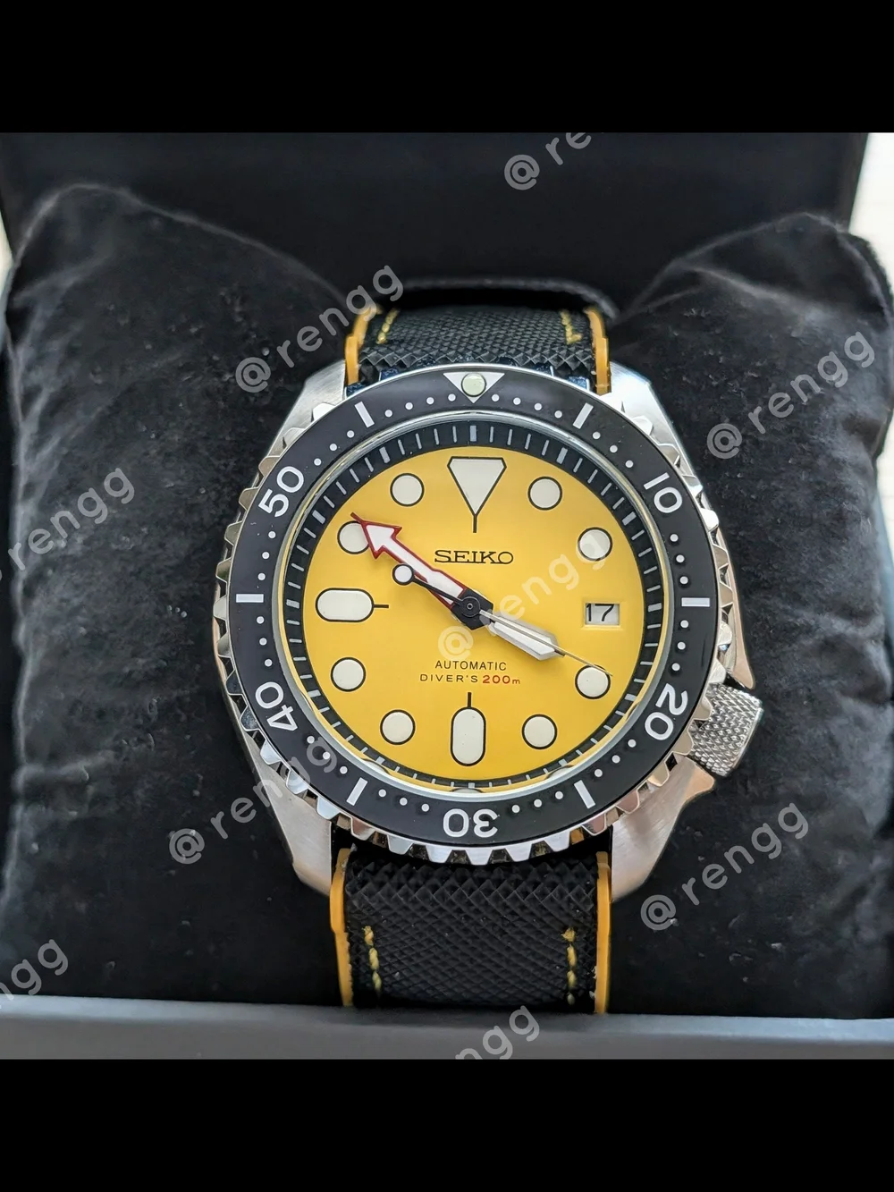 42mm Automatic Seiko Black Yellow  Diver's Mod Watch Sapphire